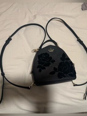 kate spade Black Floral Velvet Accent Crossbody Bag